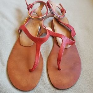 L.A.M.B Orange Leather Sandals